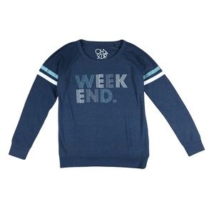 Chaser Glitter Weekend Crew Neck Long Sleeve Top Blue Size Medium
